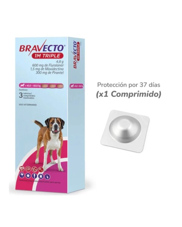 bravecto 1m triple fuccia 600 mg 3 x 1 tab (40 kg a 60 kg)