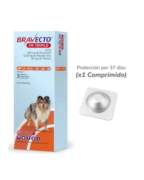 bravecto 1m triple naranja 100 mg 3 x 1 tab (5 kg a 10 kg)