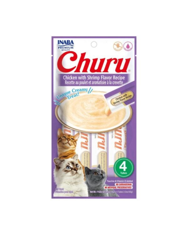 churu cat chicken/shrimp (pollo/camarones) 14 gr x 4 tubos lila