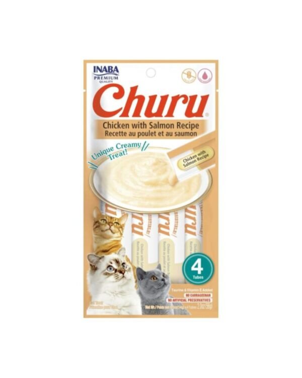 Inicio churu cat chicken/salmon (pollo/salmon) 14 gr x 4 tubos naranja