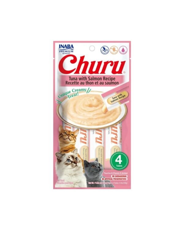 churu cat tuna/salmon (atun/salmon) 14 gr x 4 tubos rosado